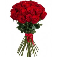 Букет из 25 алых роз в ленте - заказать доставку цветов онлайн