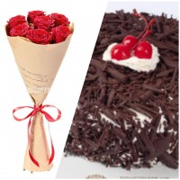 Букет из 7 роз + Торт "Шварцвальд" - заказать доставку цветов онлайн